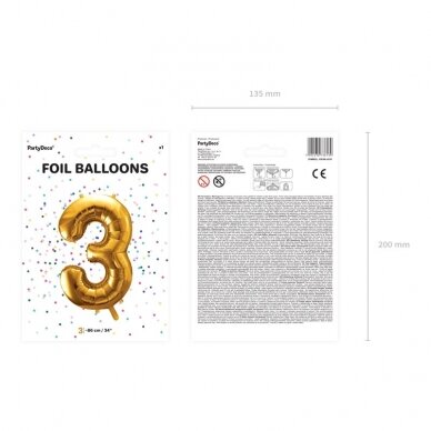 Folinis balionas  "3" auksinis, 86 cm 2