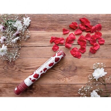 Konfeti patranka „Rožės žiedlapiai“ 40cm  - raudoni 4