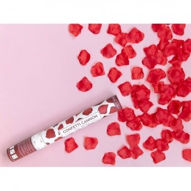 Konfeti patranka „Rožės žiedlapiai“ 40cm  - raudoni